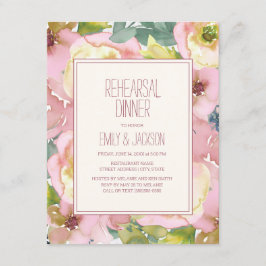 Invitación Cena de ensayo de boda de rosa sonrojado verde sal
