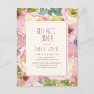 Invitación Cena de ensayo de boda de rosa sonrojado verde sal