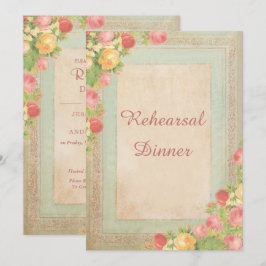Invitación Cena de ensayo de boda de rosas vintage elegantes