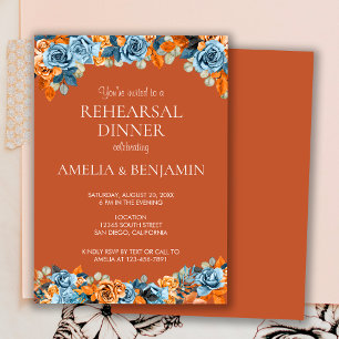 Invitación Cena de ensayo de boda de terracota rust azul mari