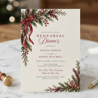 Invitación Cena de Ensayo de Boda de Vacaciones con Verdor Fe
