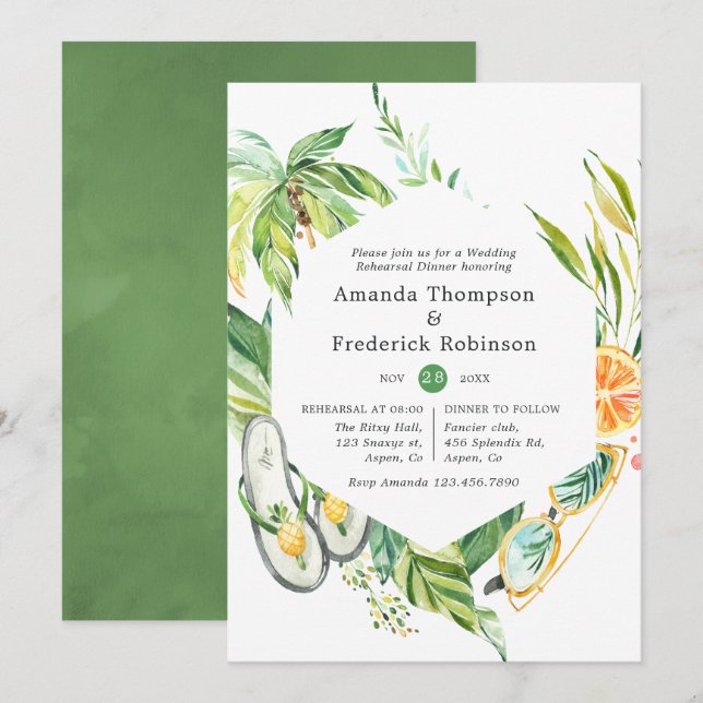 Invitación Cena de ensayo de boda de verano (Anverso / Reverso)