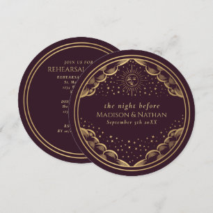 Invitación Cena de ensayo de boda del Sol y la Luna del Tarot
