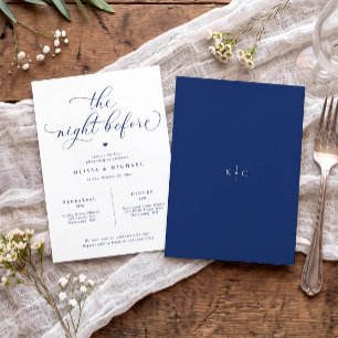 Invitación Cena de Ensayo de Boda Elegante Azul Marino