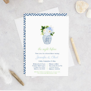 Invitación Cena de Ensayo de Boda Elegante Azul y Blanco