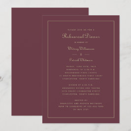Invitación Cena de Ensayo de Boda Elegante Burgundy Dorado