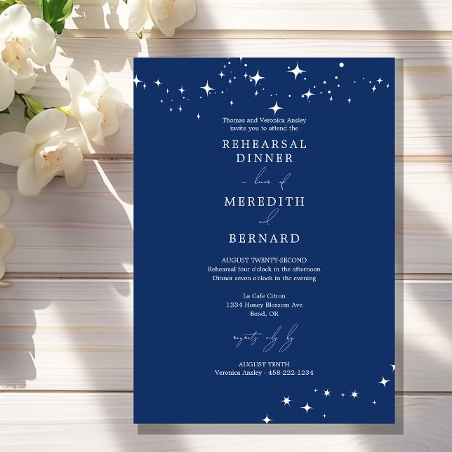 Invitación Cena de ensayo de boda elegante celestial azul (Subido por el creador)