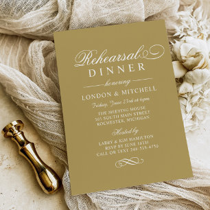 Invitación Cena de ensayo de boda elegante de oro antiguo