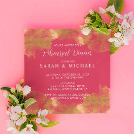 Invitación Cena de ensayo de boda elegante de oro y magenta