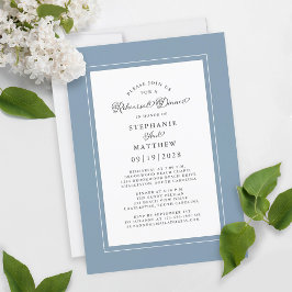 Invitación Cena de ensayo de boda elegante en blanco azul pol