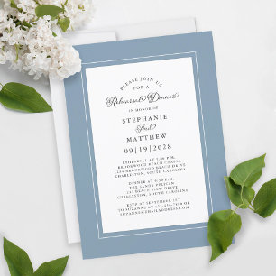 Invitación Cena de ensayo de boda elegante en blanco azul pol