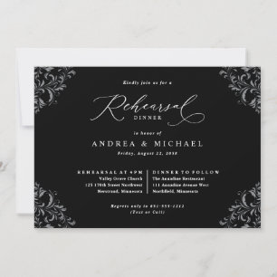 Invitación Cena de Ensayo de Boda Elegante en Blanco y Negro