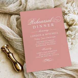 Invitación Cena de ensayo de boda elegante en rosa oro con le