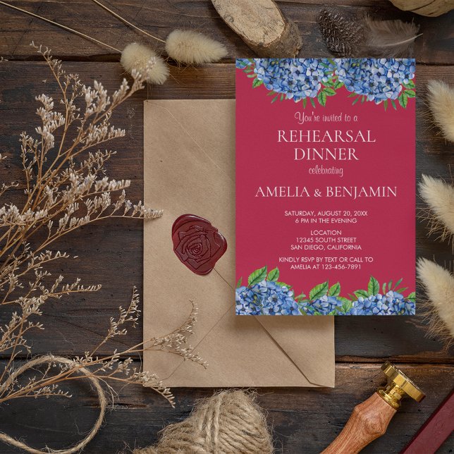 Invitación Cena de ensayo de boda elegante Hortensia Magenta (Subido por el creador)