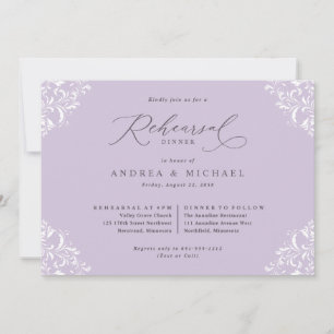 Invitación Cena de Ensayo de Boda Elegante Lavanda Morado