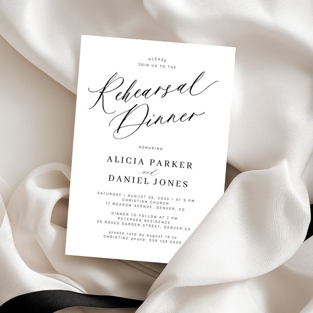 Invitación Cena de ensayo de boda en blanco y negro (Subido por el creador)