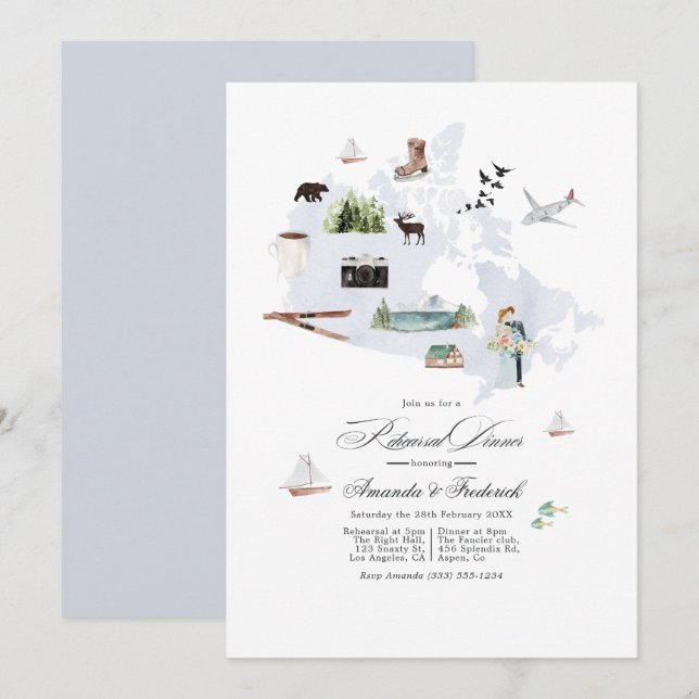 Invitación Cena de Ensayo de Boda en Destino Canadá (Anverso / Reverso)