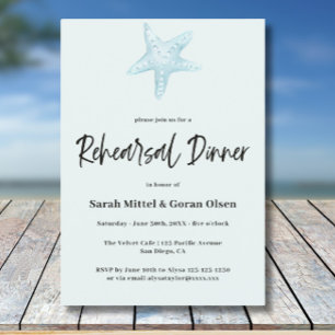 Invitación Cena de ensayo de boda en el mar profundo azul