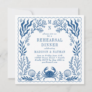 Invitación Cena de ensayo de boda en la playa de cangrejo náu