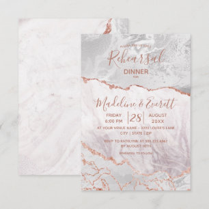 Invitación Cena de ensayo de boda en oro rosa y blanco con ág