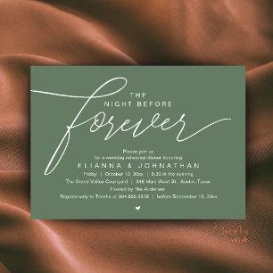 Invitación Cena de Ensayo de Boda, Escritura Moderna y Elegan