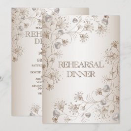 Invitación Cena de Ensayo de Boda Fiesta Tan Floral Beige