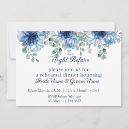 Invitación Cena de Ensayo de Boda Floral Azul Polvoriento