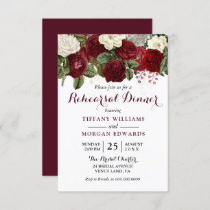 Invitación Cena de ensayo de Boda floral blanca borgoñona