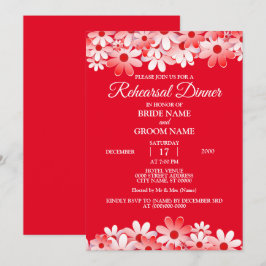 Invitación Cena de ensayo de boda floral blanca roja elegante