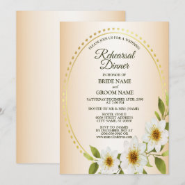 Invitación Cena de Ensayo de Boda Floral Blanco Dorado Meloco