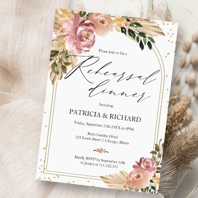 Invitación Cena de Ensayo de Boda Floral Chic Boho (Subido por el creador)