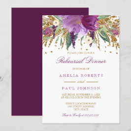 Invitación Cena de Ensayo de Boda Floral con Amethyst Brillan