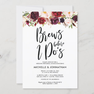 Invitación Cena de ensayo de Boda floral de Borgoña invita