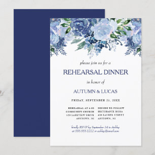 Invitación Cena de ensayo de boda floral de la marina azul po