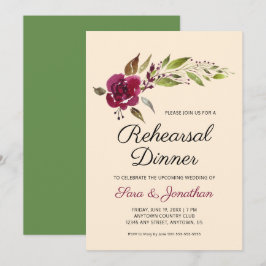 Invitación Cena de ensayo de boda floral de Marsala Borgoña