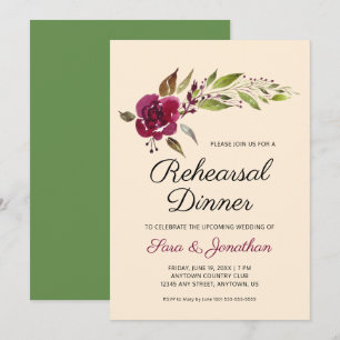 Invitación Cena de ensayo de boda floral de Marsala Borgoña