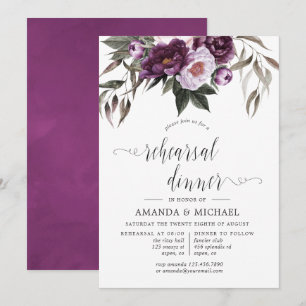 Invitación Cena de ensayo de boda floral de terciopelo profun