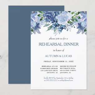 Invitación Cena de ensayo de boda floral gris azul