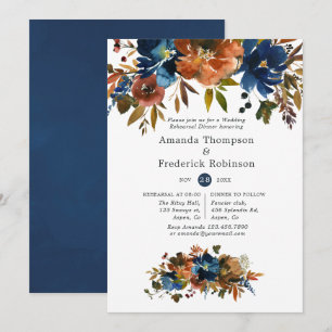 Invitación Cena de ensayo de boda floral jengibre y marina