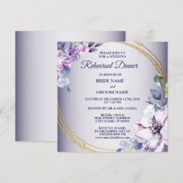 Invitación Cena de ensayo de boda floral rosa dorada púrpura