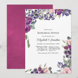 Invitación Cena de ensayo de boda floral violeta y ciruela