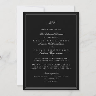 Invitación Cena de Ensayo de Boda Formal en Blanco y Negro