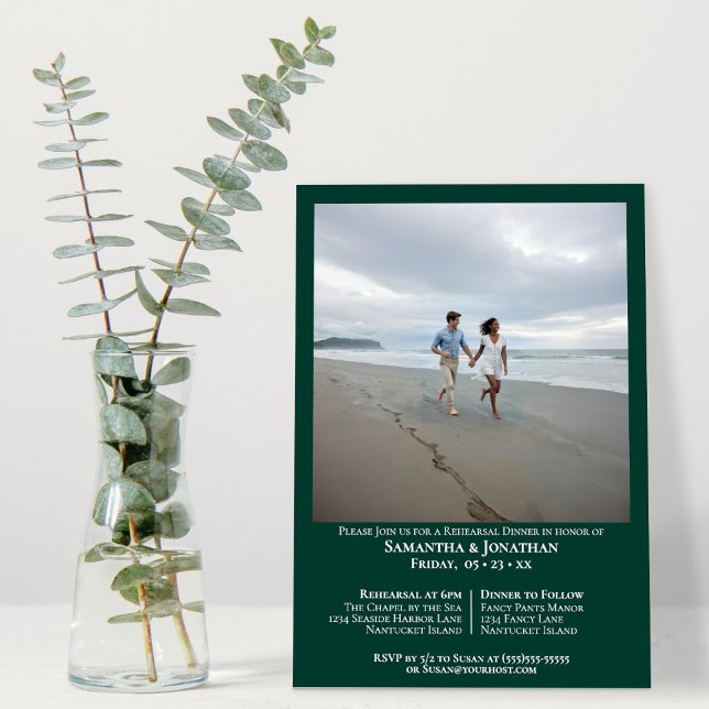 Invitación Cena de ensayo de Boda fotográfico verde esmeralda (Subido por el creador)
