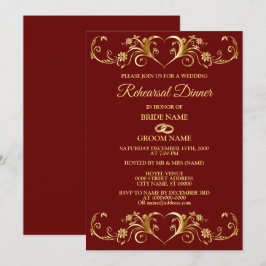 Invitación Cena de ensayo de boda geométrica dorada roja