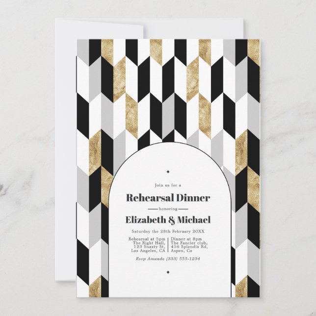 Invitación Cena de ensayo de boda geométrica moderna (Anverso)