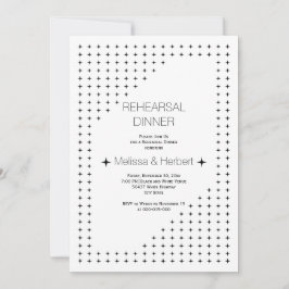Invitación Cena de ensayo de boda geométrico y blanco negro