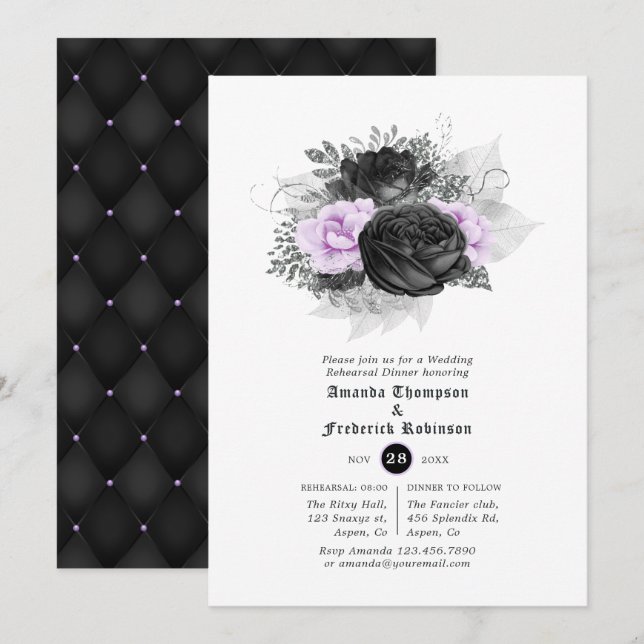 Invitación Cena de ensayo de boda gótica (Anverso / Reverso)