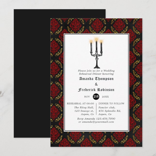 Invitación Cena de ensayo de boda gótica (Anverso / Reverso)
