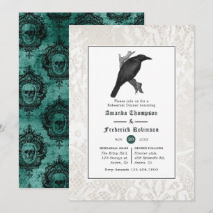 Invitación Cena de ensayo de boda gótica de cráneo y encaje