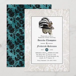 Invitación Cena de ensayo de boda gótica de Damasco y encaje